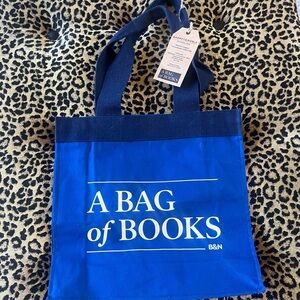 NEW WITH TAGS Barns & Noble A BAG of BOOKS Tote Bag Book Bag Blue With Handles